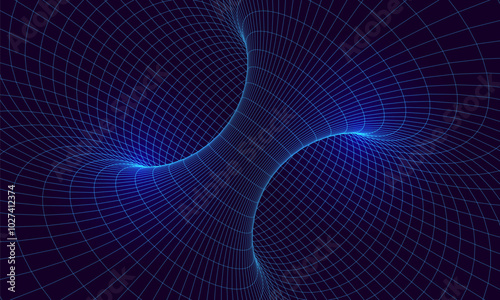 Wireframe 3d background. Abstract geometric grid. Illusion mesh tunnel. Vector illustration.