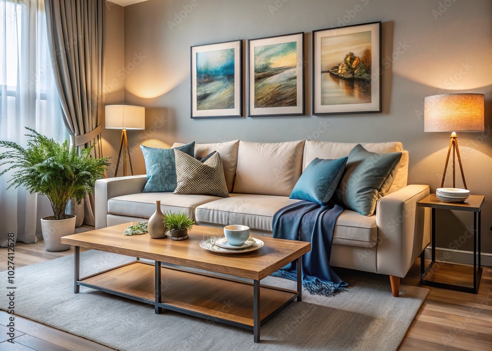 Cozy Living Room with Beige Sofa and Blue Blanket for Modern Interior Design Inspiration Cozy Living Room with Beige Sofa and Blue Blanket for Modern Interior Design Inspiration