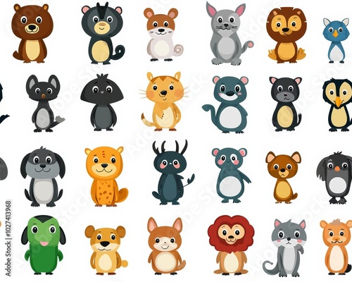 abstraction of  A set of domestic, wild and marine animals will help you decorate the book, make stickers or badges.  , copy space for text,