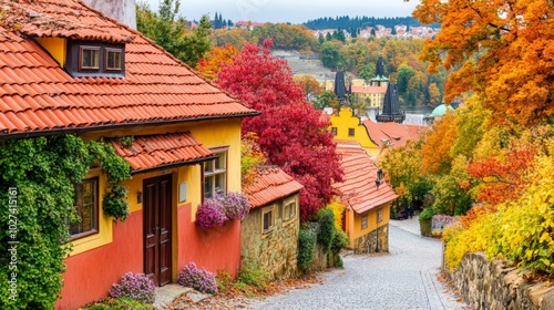 Autumnal Prague Street.