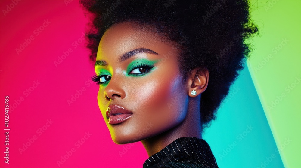 Vibrant Portrait of a Fashion Model with Bold Makeup Vibrant Portrait of a Fashion Model with Bold Makeup