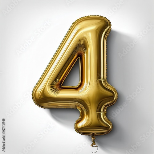 Shiny gold balloon in the shape of the number four.