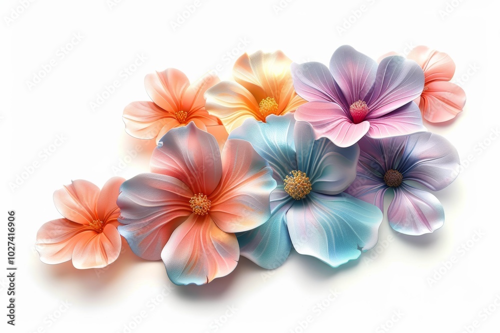 Vibrant 3d paper flowers on white background - contemporary floral art trend