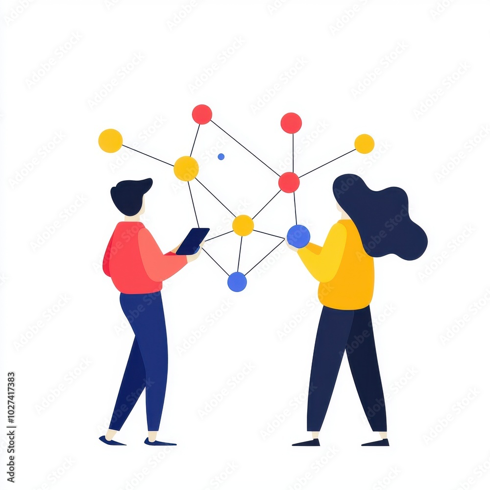 Two People Connecting Through a Phone Line Illustration, Concept Effective Communication Two People Connecting Through a Phone Line Illustration, Concept Effective Communication