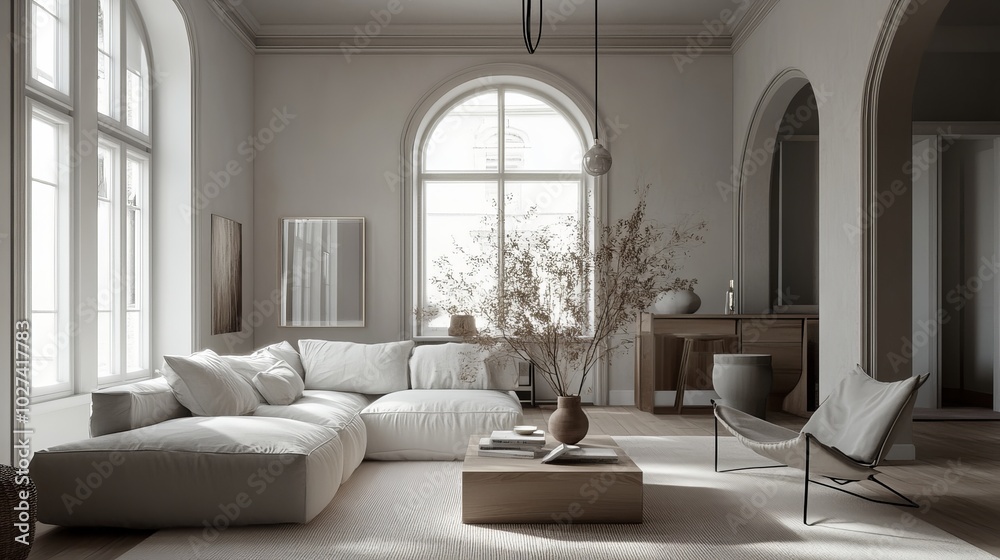Boho Scandinavian Interior Design Featuring Minimalist Furniture, Natural Elements, and Warm Earthy Tones, Perfect for Home Staging with a Modern and Cozy Aesthetic. Boho Scandinavian Interior Design Featuring Minimalist Furniture, Natural Elements, and Warm Earthy Tones, Perfect for Home Staging with a Modern and Cozy Aesthetic.