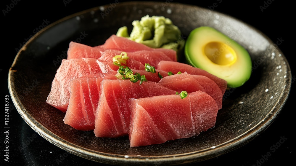 Fresh Tuna Slices with Wasabi and Avocado Garnish