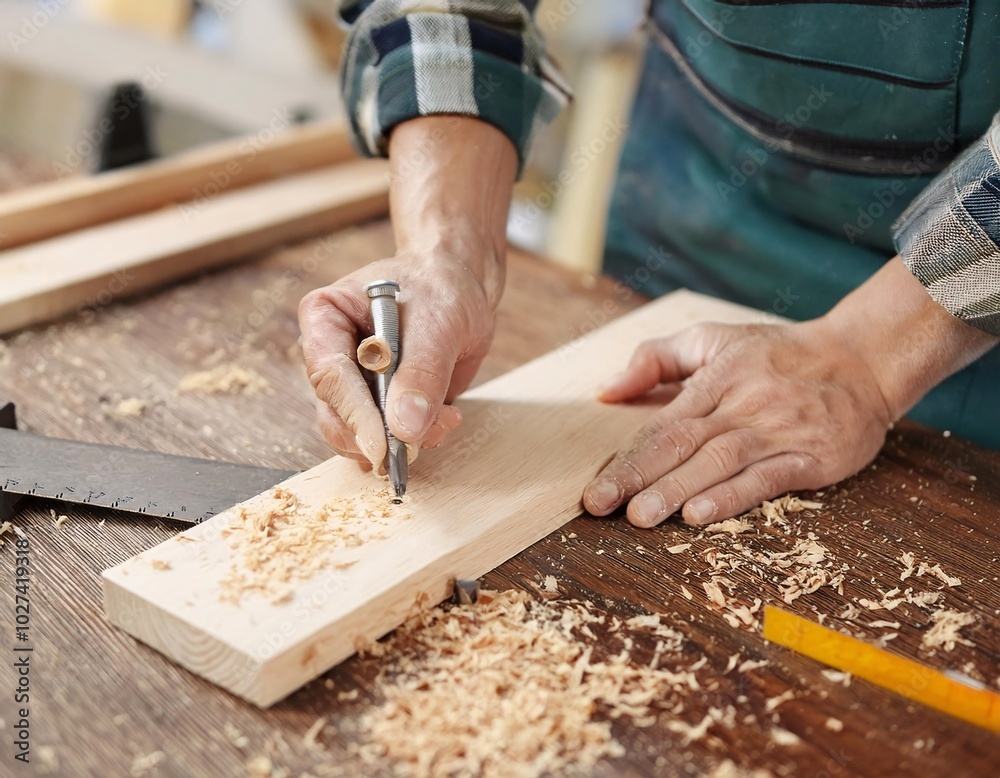 a man who is working in the process of making furniture.	
