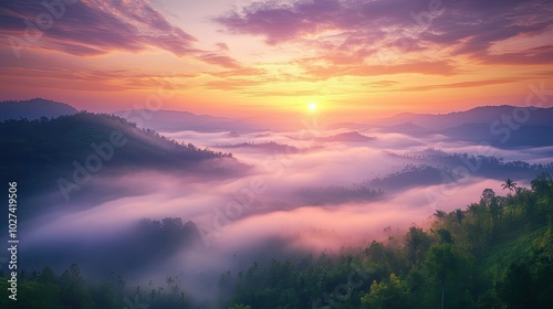 Serene Sunrise Over Misty Mountainscape