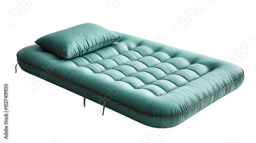Inflatable air mattress with pillow.