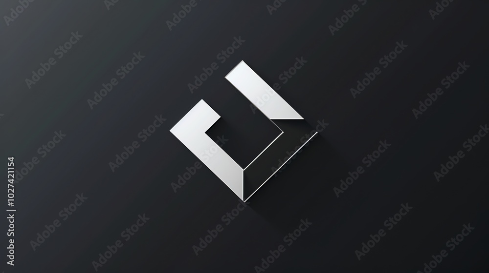 A silver geometric shape resembling a letter L on a black background.