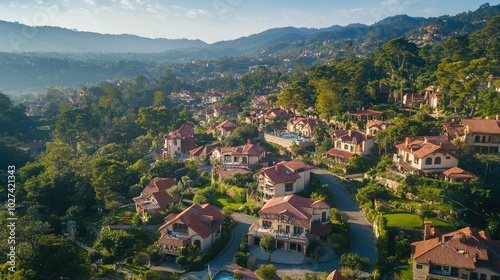 Scenic Aerial View of Mountainous Residential Area