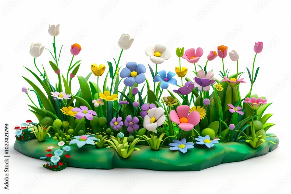 Naklejka premium Colorful 3d cartoon flower garden with vibrant blooms