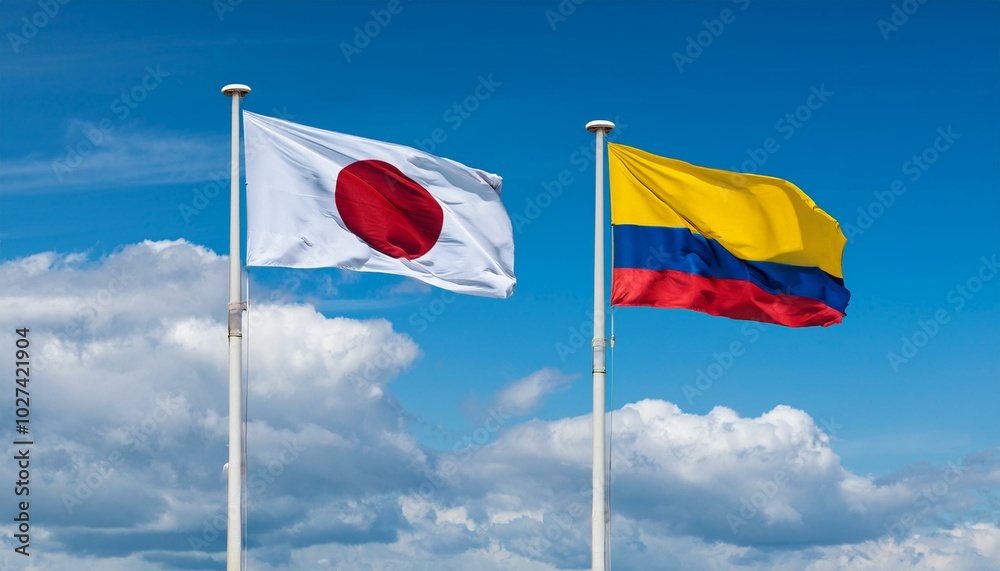 Naklejka premium 日本の国旗とコロンビアの国旗(Japan flag & Colombia flag.) 