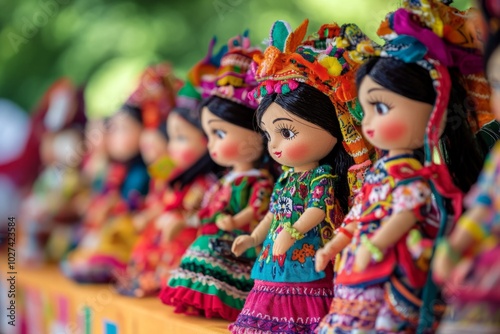 Colorful traditional dolls displayed in a vibrant setting. They represent culture and creativity. Perfect for art and decoration purposes. Generative AI