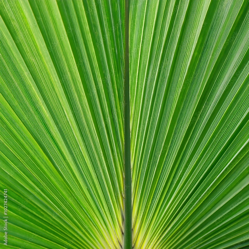 Obraz premium The beautiful green palm leaf pattern forms a symmetrical natural design. generative ai