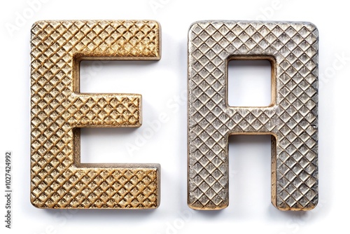 Macro Photography of Metal Letters EFGH on White Background for Design and Typography Projects photo