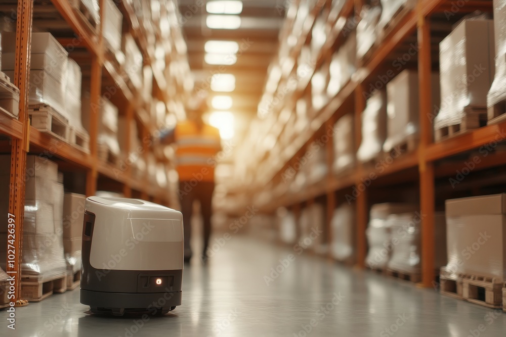 Obraz premium Intelligent Robot Assisting Workers in Warehouse Settings