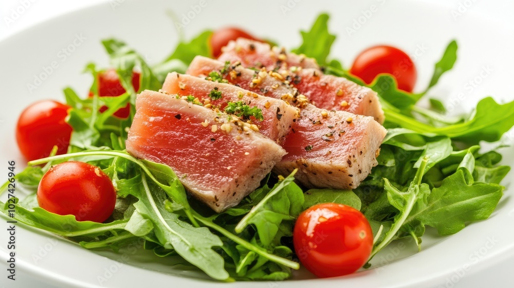 Fresh Tuna Salad with Cherry Tomatoes and Greens Fresh Tuna Salad with Cherry Tomatoes and Greens