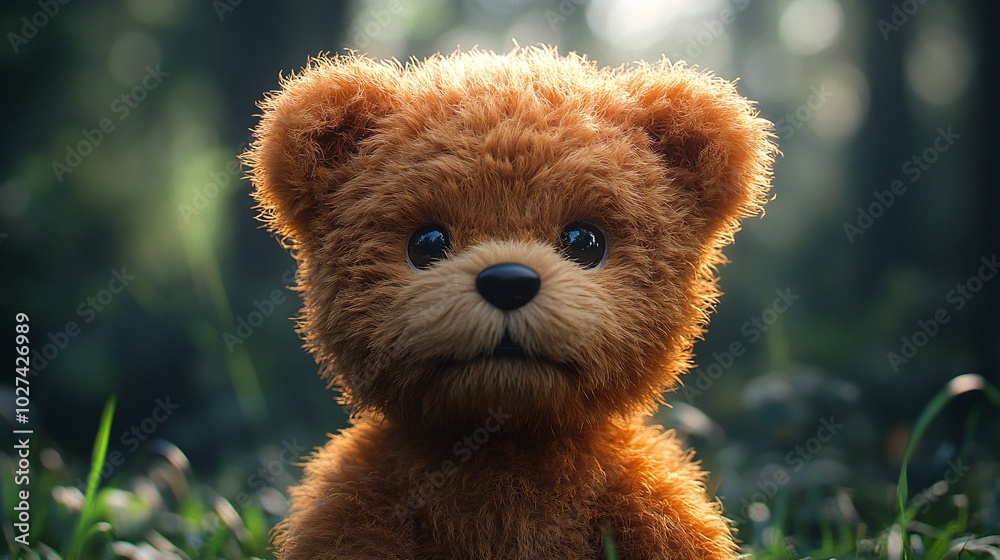 Realistic Teddy Bear with Textured Fur in Nature Realistic Teddy Bear with Textured Fur in Nature