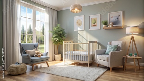 Modern Nursery Interior Design with Crib and Plush Teddy Bear for Cozy Baby Room Inspiration