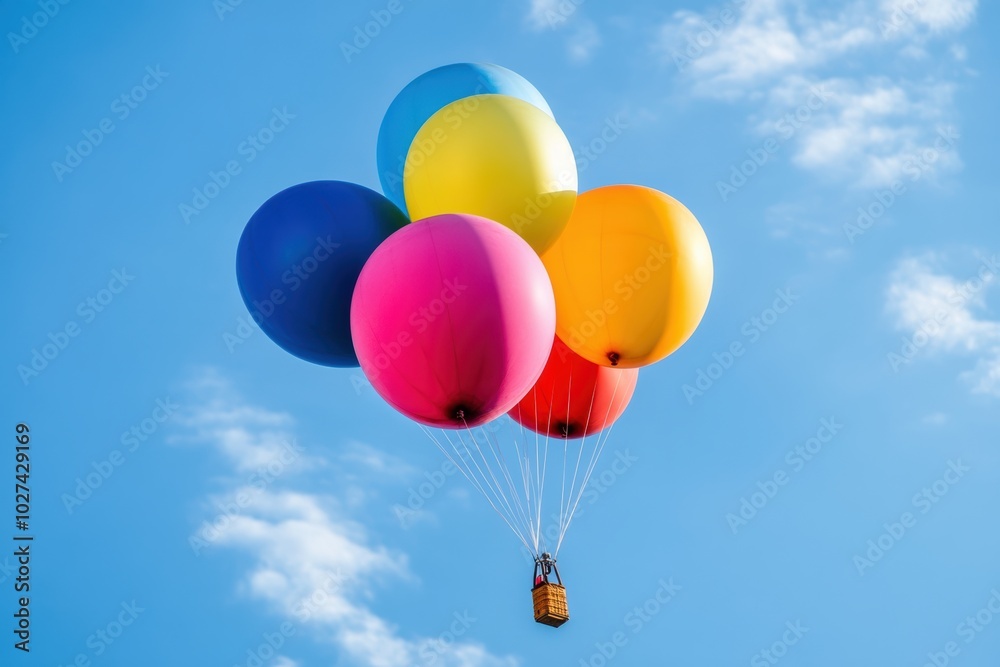 A group of vivid balloons ascends into the clear blue sky, adding a pop of color to the lovely, sunny day. Generative AI A group of vivid balloons ascends into the clear blue sky, adding a pop of color to the lovely, sunny day. Generative AI