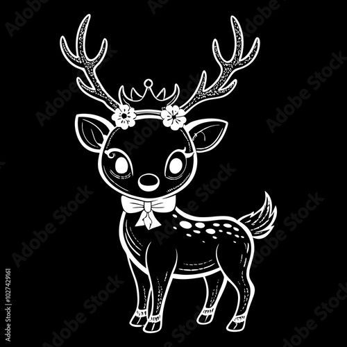 bold easy cute kawai Christmas deer royalty