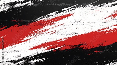 Abstract background with black, red, and white paint strokes.