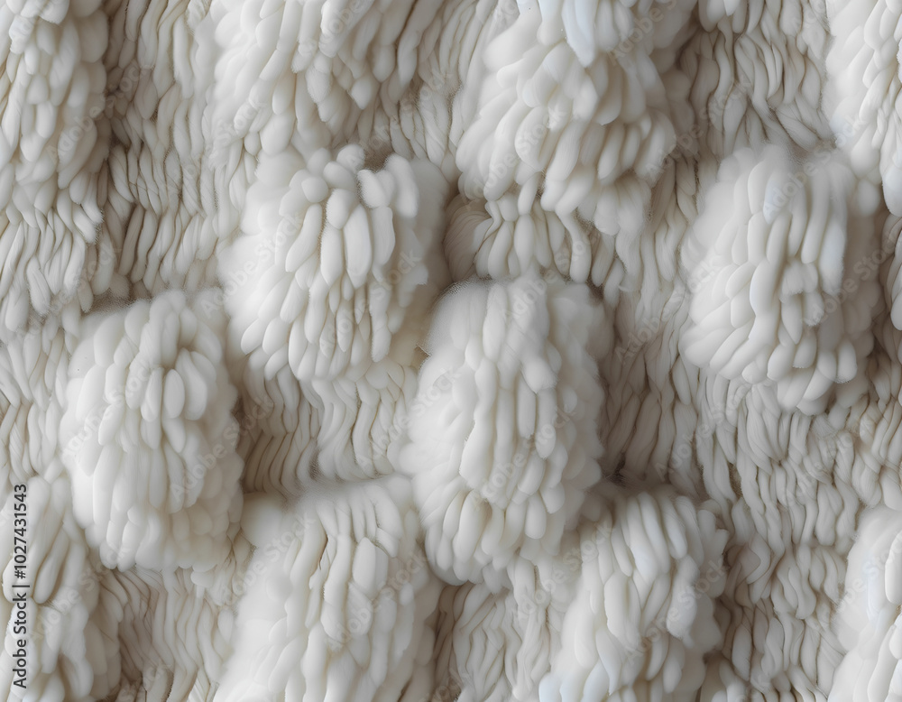 Close-up texture of a fluffy white fabric with a repeating pattern of small, round bumps Close-up texture of a fluffy white fabric with a repeating pattern of small, round bumps