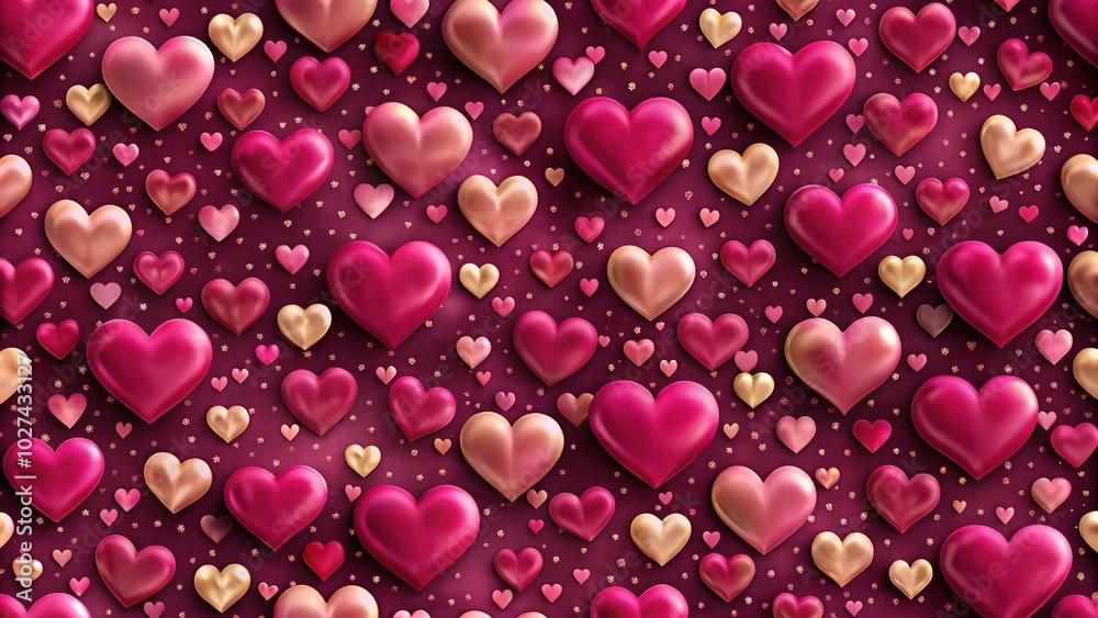 Seamless Pattern of Pink Hearts on Crimson Background for Valentine's Day Textile Design Seamless Pattern of Pink Hearts on Crimson Background for Valentine's Day Textile Design