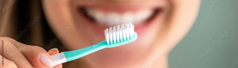 Close-up of a smiling person holding a toothbrush, emphasizing dental hygiene and oral care with a focus on clean white teeth. Close-up of a smiling person holding a toothbrush, emphasizing dental hygiene and oral care with a focus on clean white teeth.