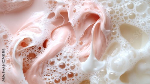 Skincare Background with Pink and White Cream and Foam