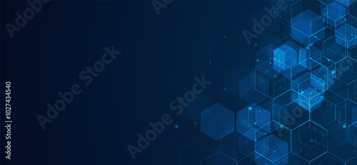 Digital technology background. Abstract hexagons background with lines and dots. Design for science, medicine or technology
