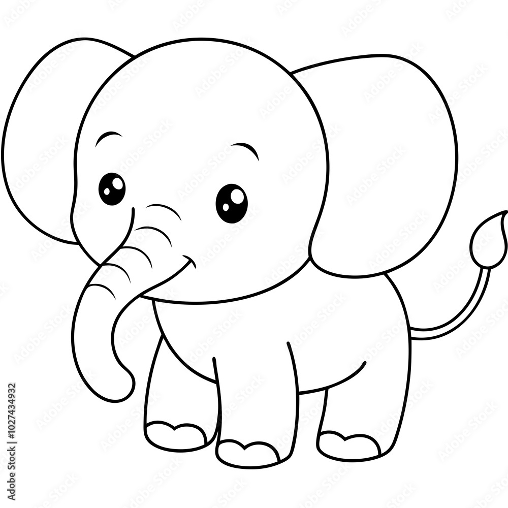 Naklejka premium simple icon Children coloring book page, line art, monochrome black and white, cartoon outline cute style, illustration of elephant