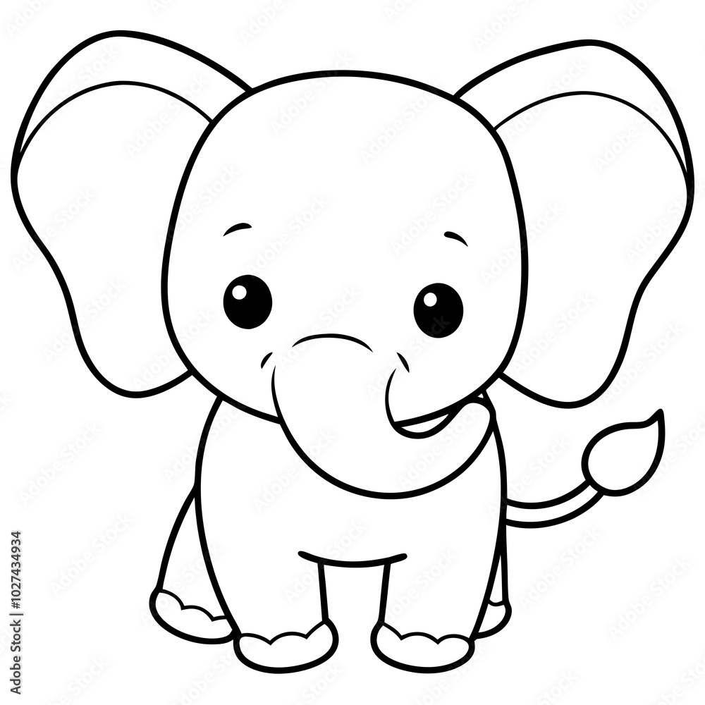 simple icon Children coloring book page, line art, monochrome black and white, cartoon outline cute style, illustration of elephant simple icon Children coloring book page, line art, monochrome black and white, cartoon outline cute style, illustration of elephant