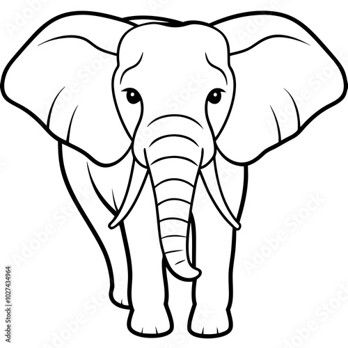 simple icon Children coloring book page, line art, monochrome black and white, cartoon outline cute style, illustration of elephant