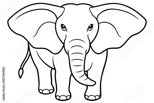 simple icon Children coloring book page, line art, monochrome black and white, cartoon outline cute style, illustration of elephant