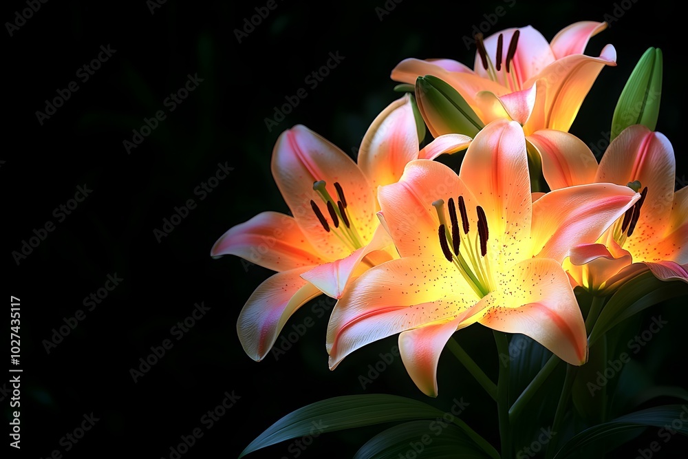 Glowing Lilies in a Dark Background Glowing Lilies in a Dark Background