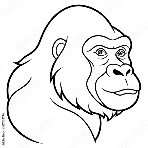 simple icon Children coloring book page, line art, monochrome black and white, cartoon outline cute style, illustration of gorilla