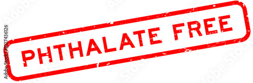 Grunge red phthalate free word square rubber seal stamp on white background