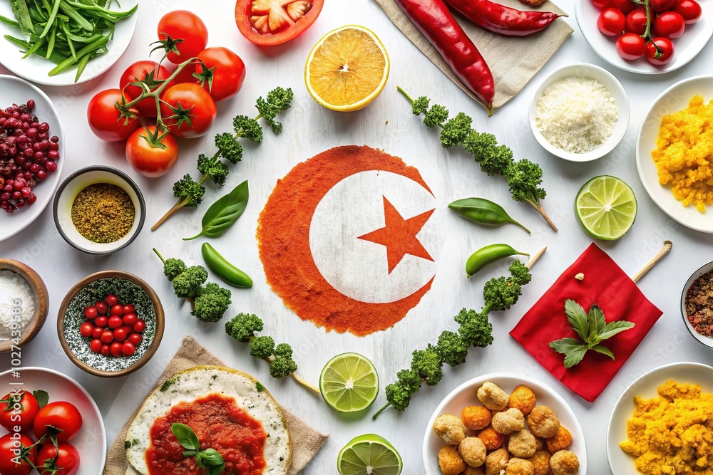 Turkey Flag Inspired Food Photography with Brush Stroke Design for Culinary Arts Turkey Flag Inspired Food Photography with Brush Stroke Design for Culinary Arts