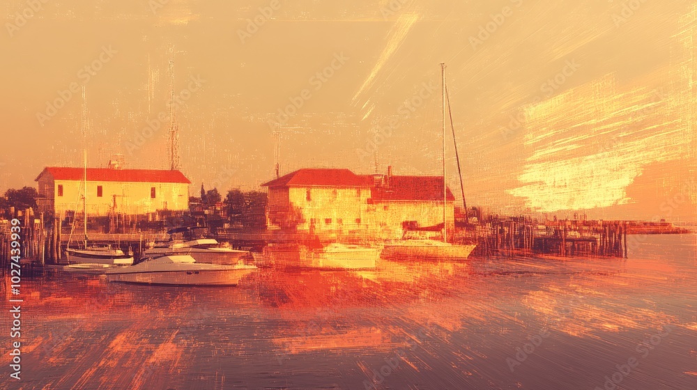 Obraz premium Vibrant Coastal Village Reflected in the Glowing Waters