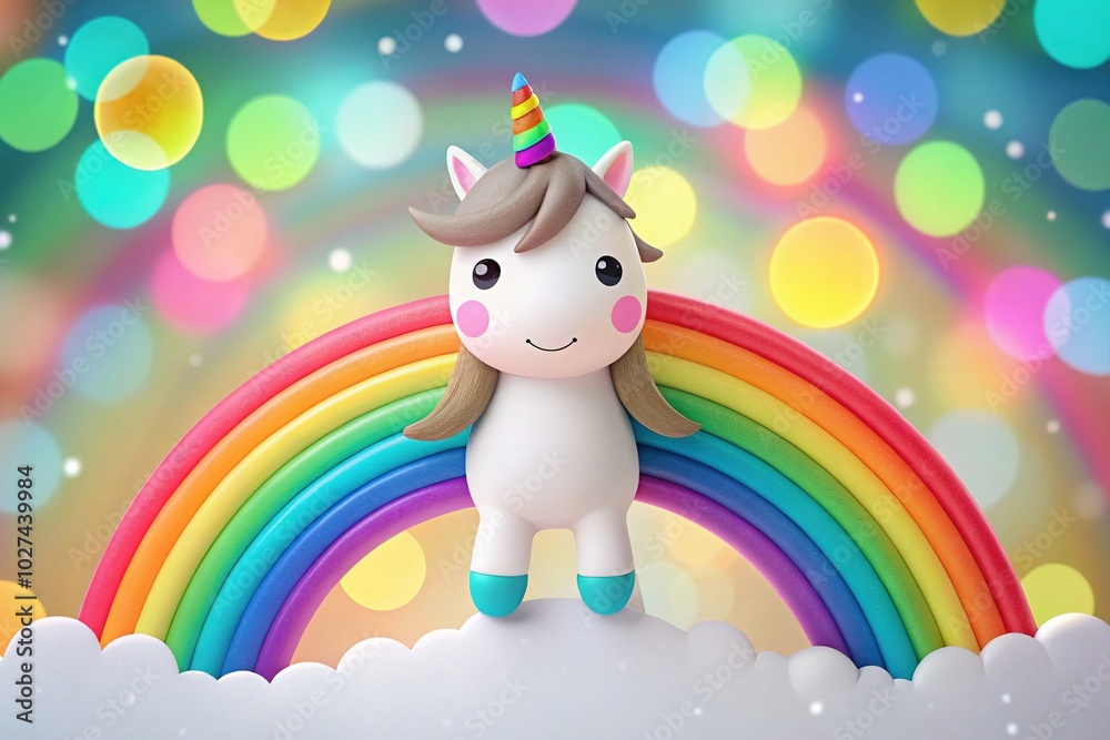 Naklejka premium Vector Unicorn on Rainbow - Cute Minimalist Illustration for Fairytale Themes
