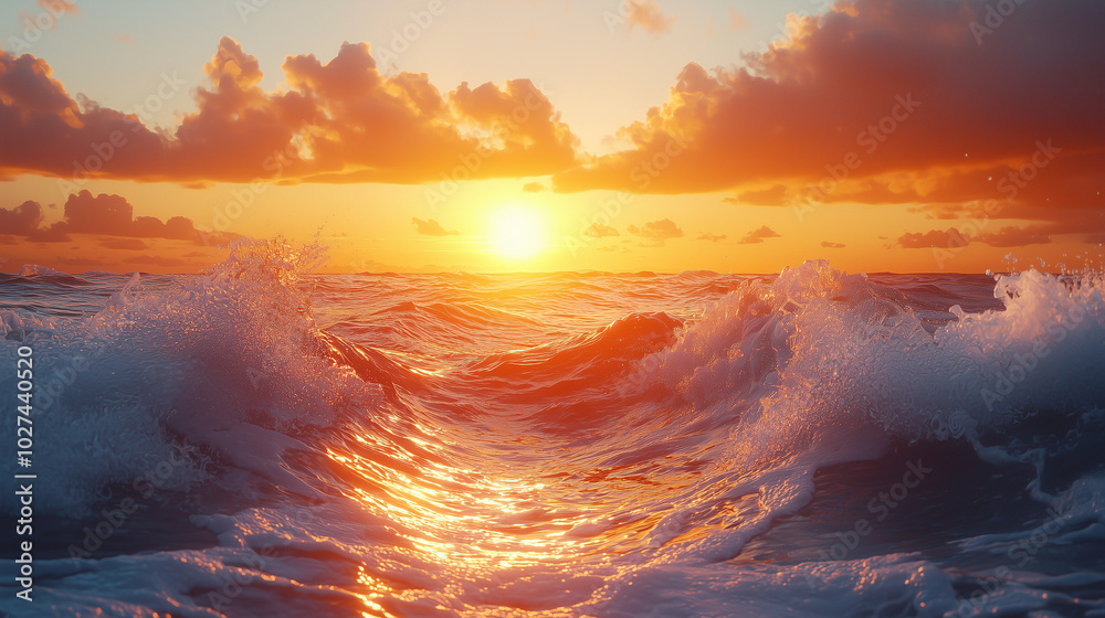 sunset over ocean waves creating a dramatic splash against the backdrop of a fiery sky sunset over ocean waves creating a dramatic splash against the backdrop of a fiery sky