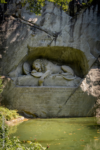 The Lion Monument is a rock relief in Lucerne, Switzerland. It commemorates the Swiss Guards who were massacred during the French Revolution photo