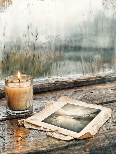 Old papers near a candle by the window with a nostalgic atmosphere