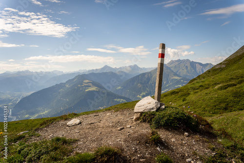 A beautiful walk on alp mora in Switzerland, Bargis, Hike from Trin photo