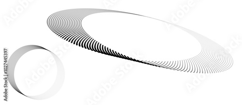 Abstract background with halftone dots in circle with perspective. Art design circle as logo or icon.