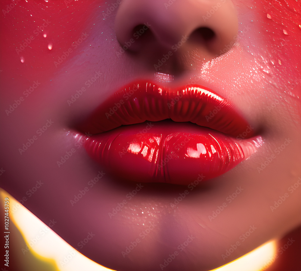 Obraz premium Woman with beautiful lips on a bright background.generative ai