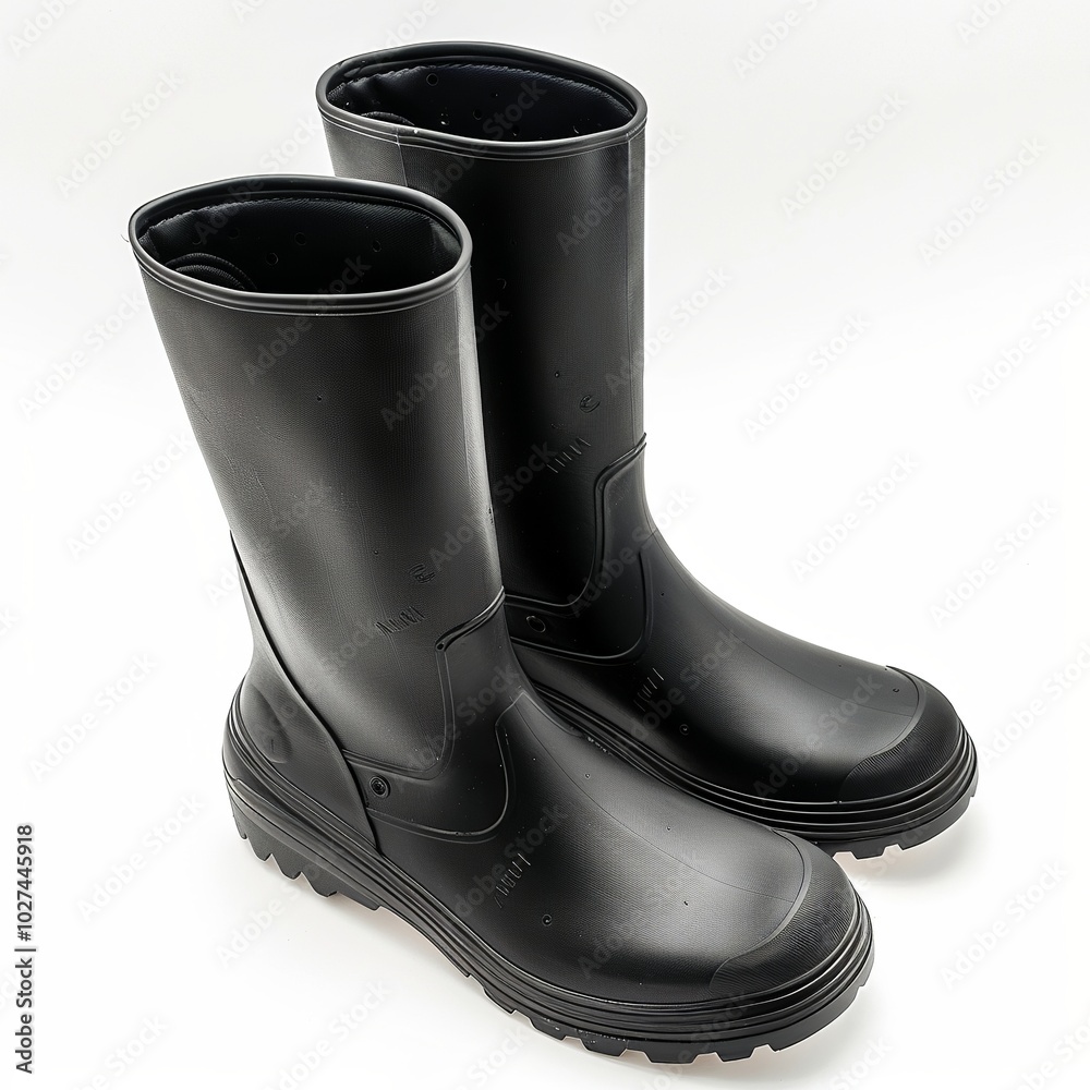 Black rubber boots isolated on white background Black rubber boots isolated on white background