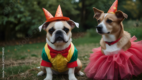 group of dogs in santa hats photo